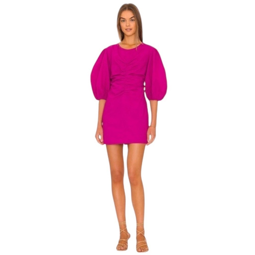 Free People Magenta Puff-Sleeve Mini Dress